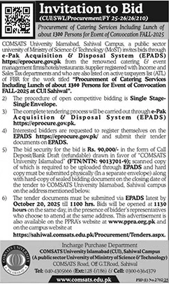 COMSATS University Islamabad Tender Notice